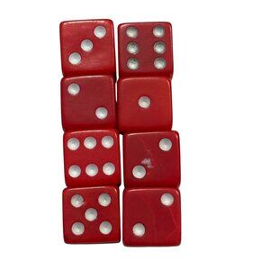 Set Of 8 Red Dice With Silver Pips For Board Games & Collectors
